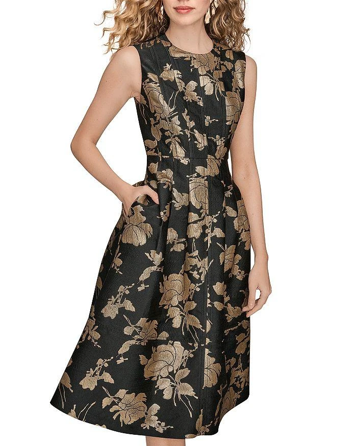 Donna Karan Metallic Jacquard Midi Dress