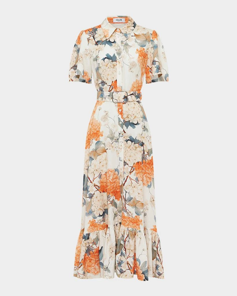 LEO LIN Becca Belted Floral-Print Midi Shirtdress 1