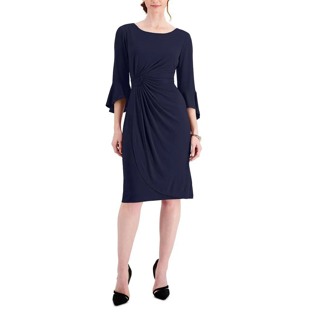 Connected Apparel Petites Womens Ruched Bell Sleeves Cocktail Dress 8
