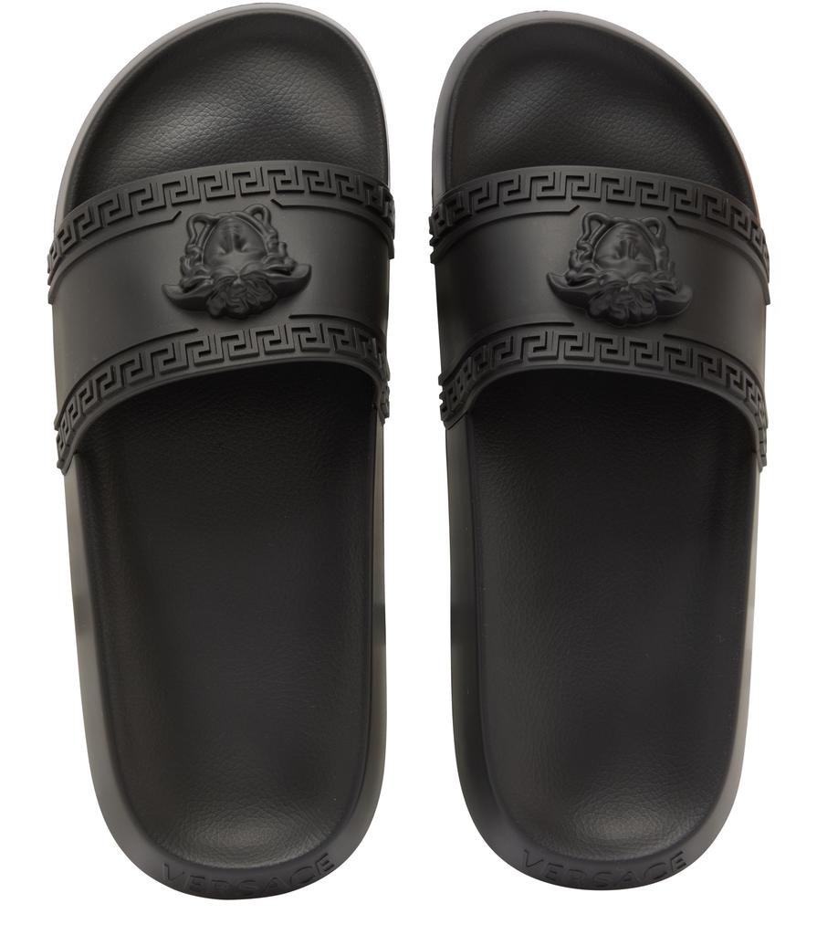 【Versace】ブラック Palazzo プールスライド Palazzo Slides Black | VERSACE US
