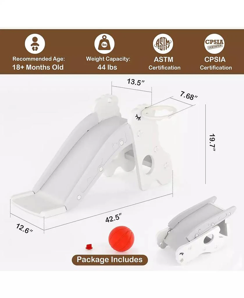 Bruce 
Shark 3-in-1 Foldable Toddler Slide with Climb 
Basketball Hoop – Safe Triangle Structure 8