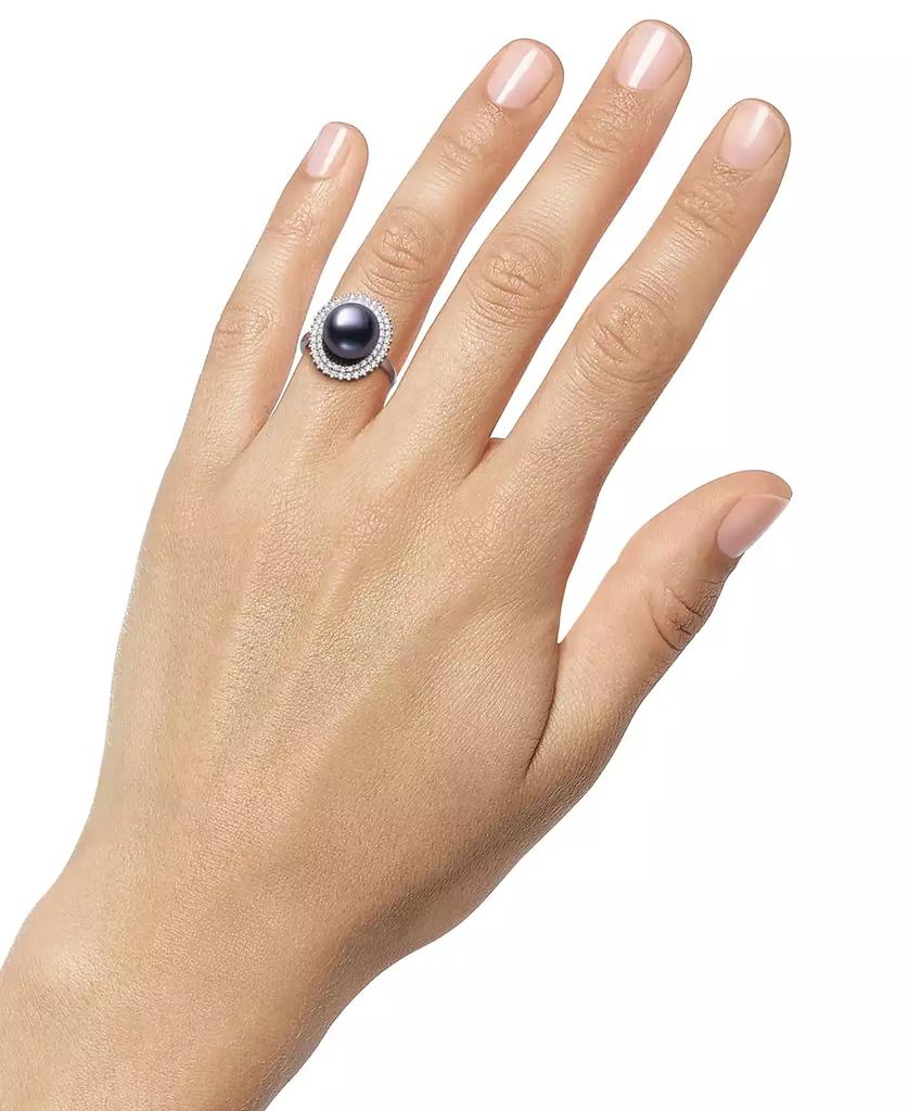 Belle de Mer Peacock Black Cultured Freshwater Pearl (10mm) & Cubic Zirconia Halo Ring in Sterling Silver (Also in White Cultured Freshwater Pearl)