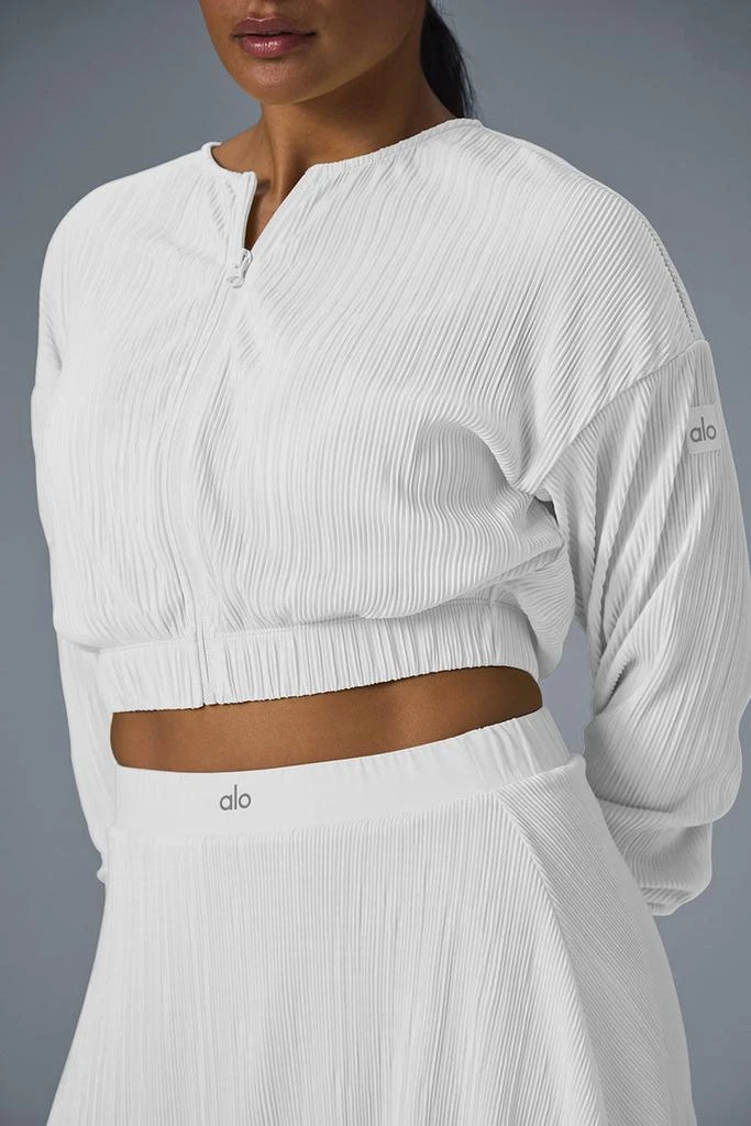 Alo Cropped Micro Plisse Jacket - White 3