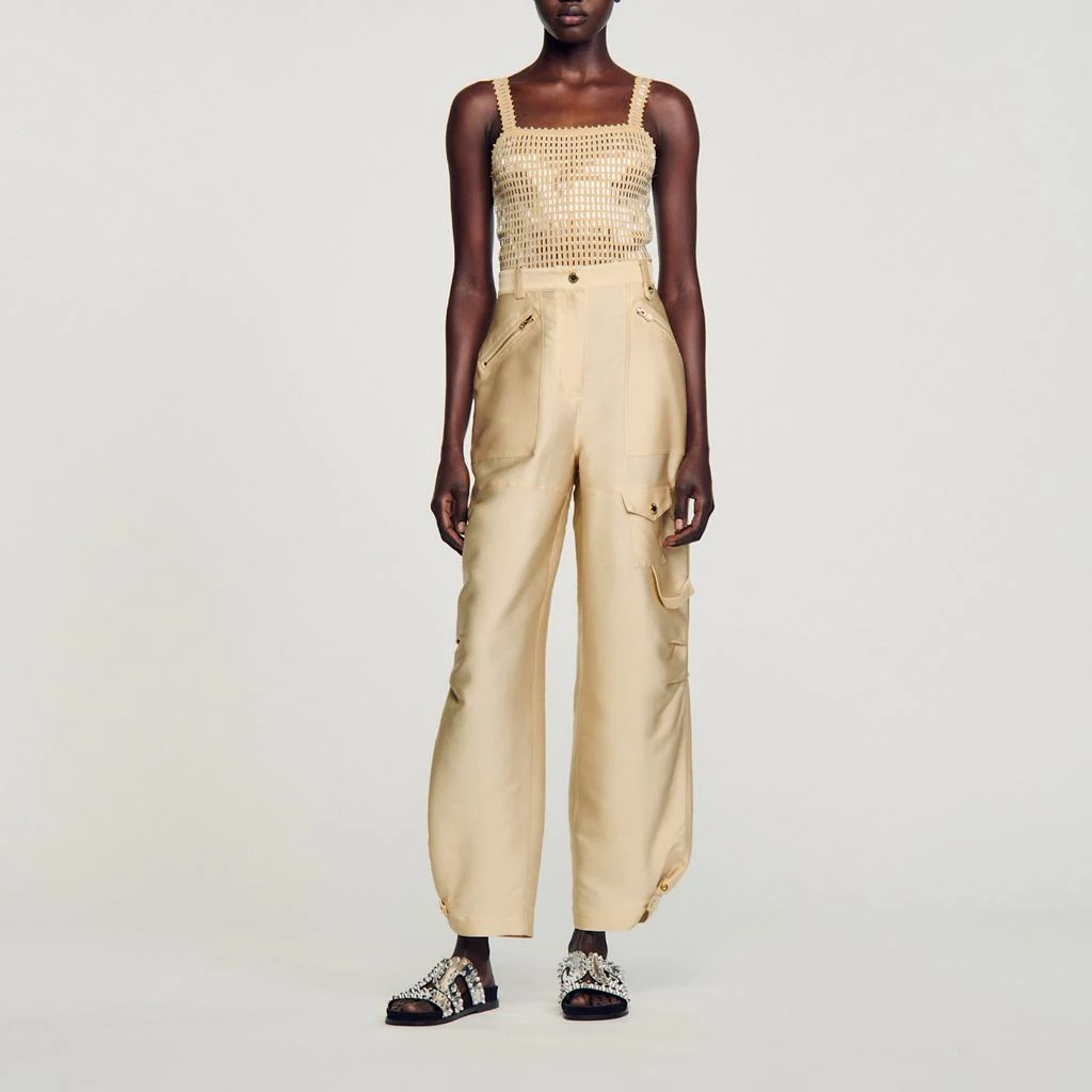 Sandro Satin-effect cargo trousers 1