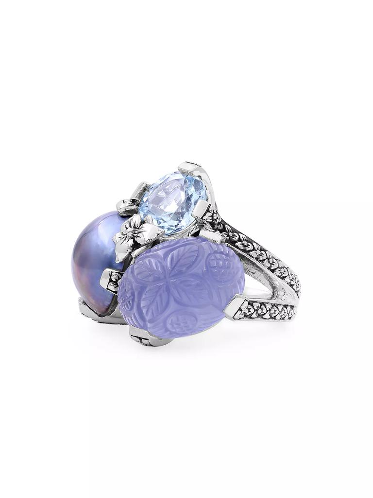 Stephen Dweck Terraquatic Sterling Silver, Blue Topaz, Blue Chalcedony & Pearl Ring