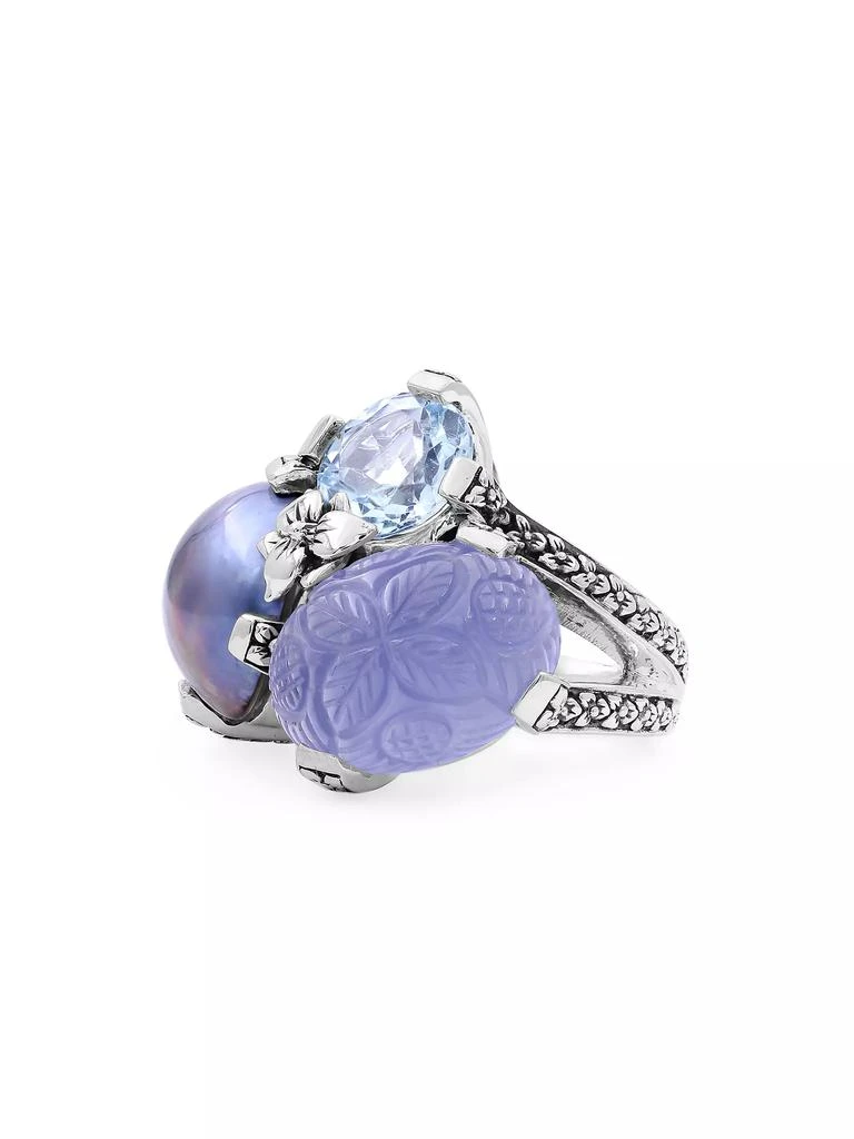 Stephen Dweck Terraquatic Sterling Silver, Blue Topaz, Blue Chalcedony & Pearl Ring 2