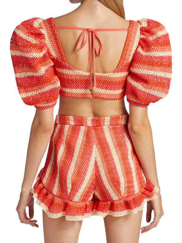 PatBO Striped Crochet Cropped Top