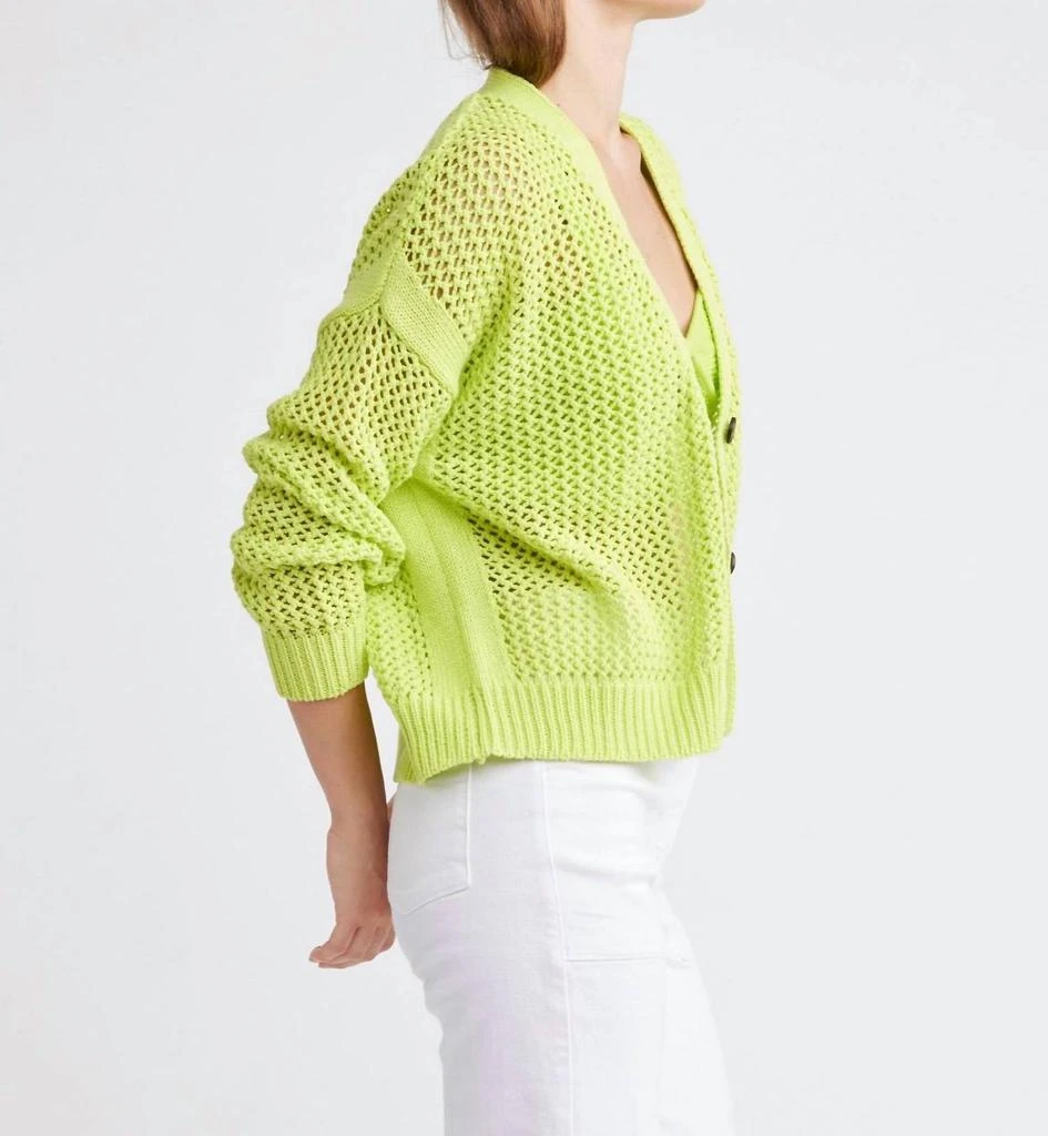 Self Contrast Maggie Fishnet Cardigan In Citron 4