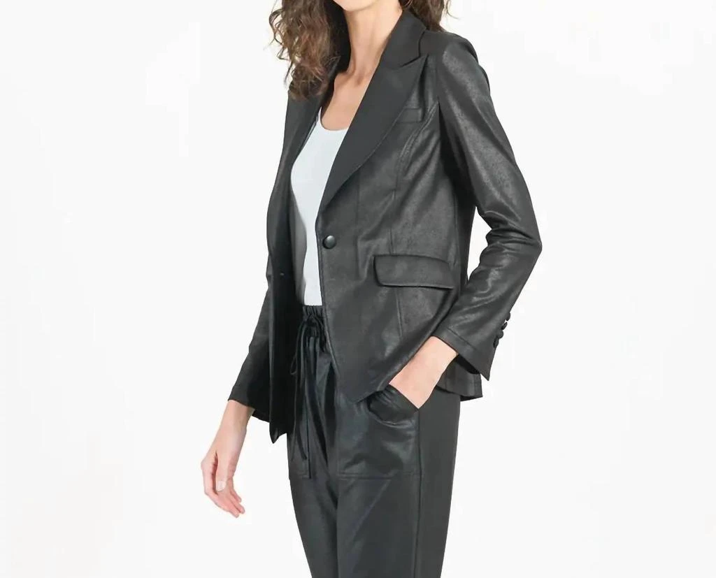 CLARA SUNWOO Liquid Leather Signature Pocket Blazer In Black