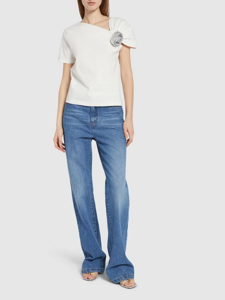GIUSEPPE DI MORABITO Embellished Cotton Blend Top W/ Rose 1