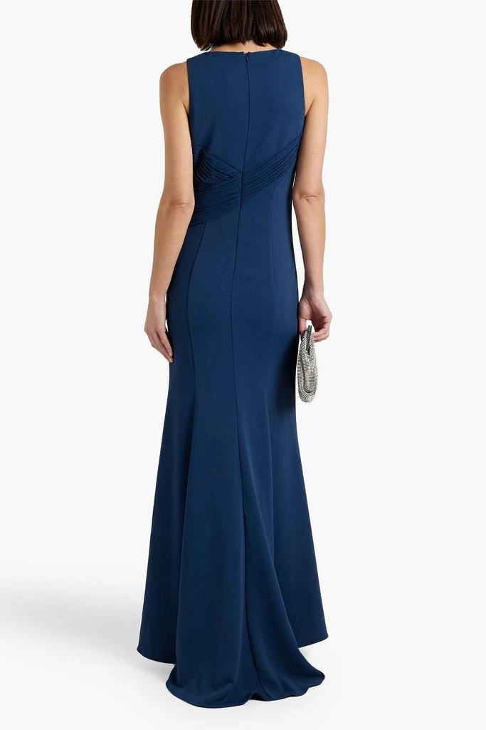 badgley mischka pleated stretch crepe wrap-effect dress Badgley Mischka Pleated Stretch Crepe V-Neck Midi-Dress