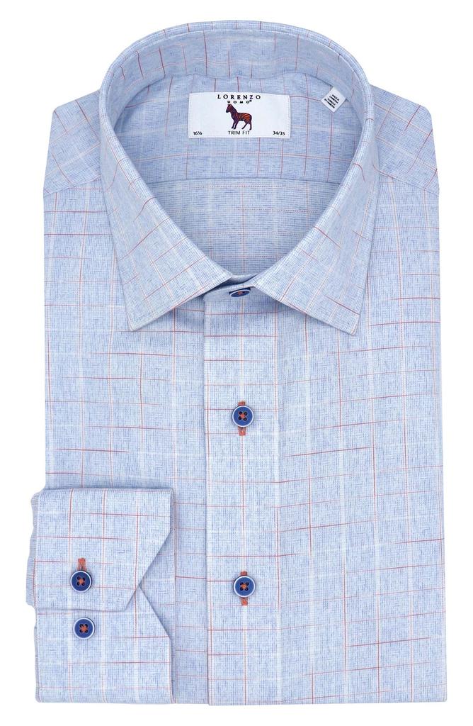 Lorenzo Uomo Trim Fit Windowpane Check Cotton Blend Dress Shirt