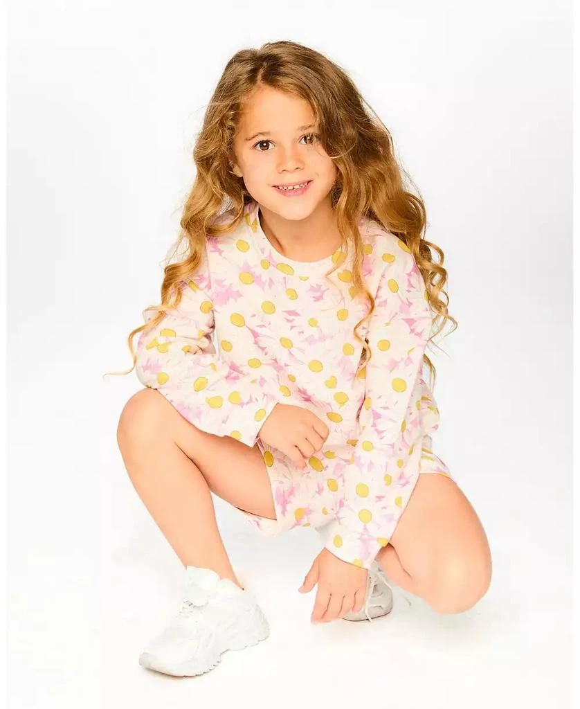 Deux par Deux Toddler Girls French Terry Sweatshirt Pink Printed Daisies 5