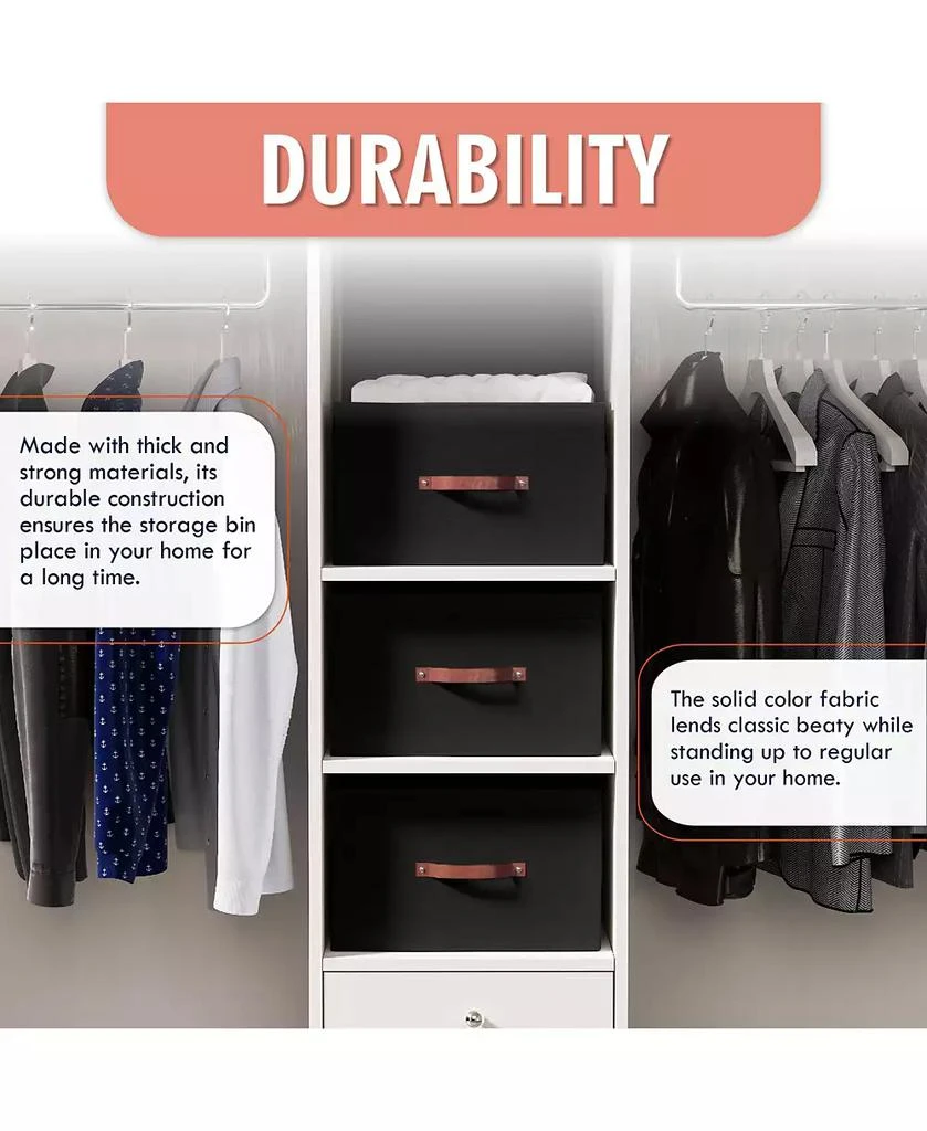 Ornavo Home 6 Pack Foldable Linen Storage Bin with Faux Leather Handles and Lid 3