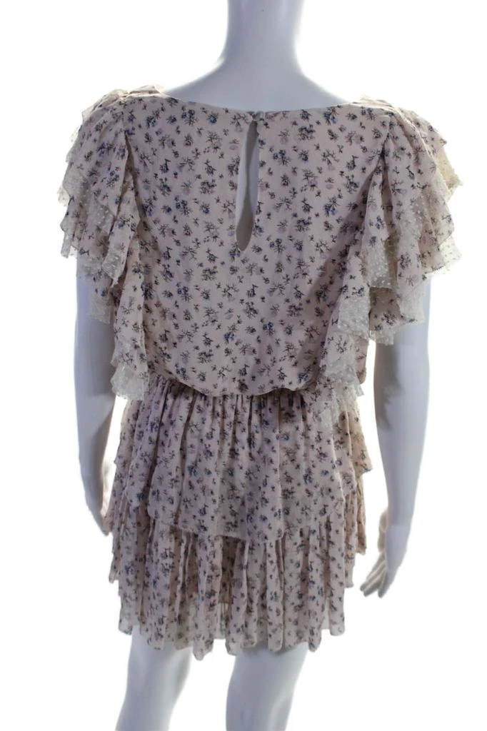 LOVESHACKFANCY Love Shack Fancy Womens Silk Pink Floral Ruffle Short Sleeve Shift Dress 3