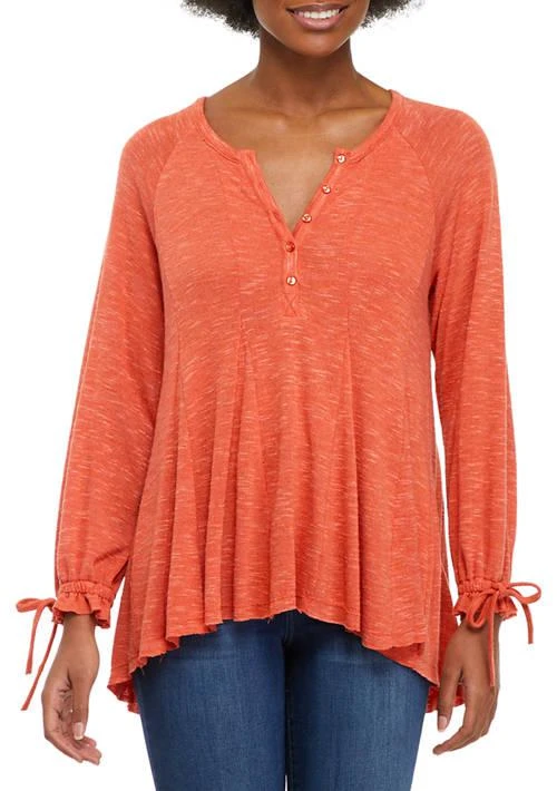 American Rag Rag Womens Tie Sleeve Henley Neck Shirt 1