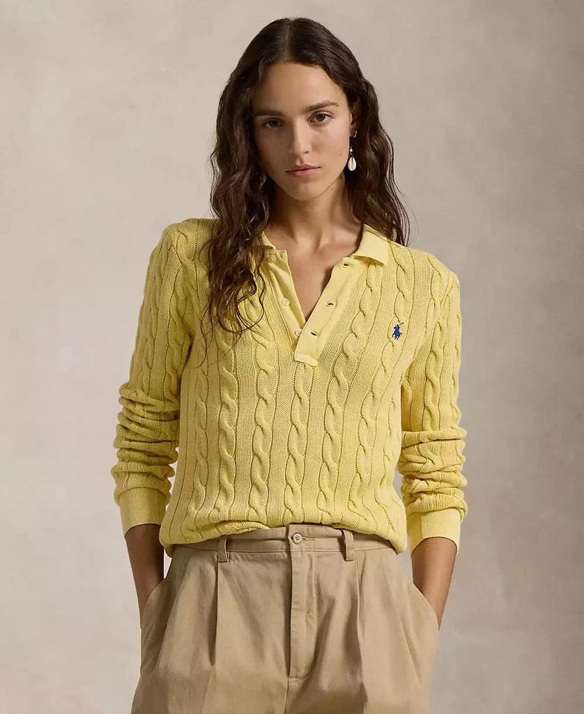 Ralph Lauren Women's Cable-Knit Cotton Long-Sleeve Polo Shirt Sweater 1