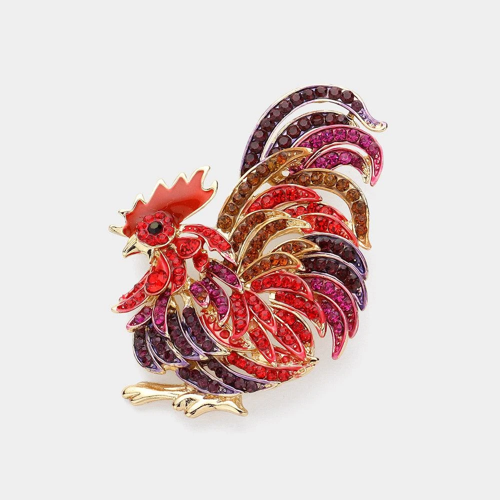 FASHNZFAB Rhinestone Embellished Rooster Pin Brooch