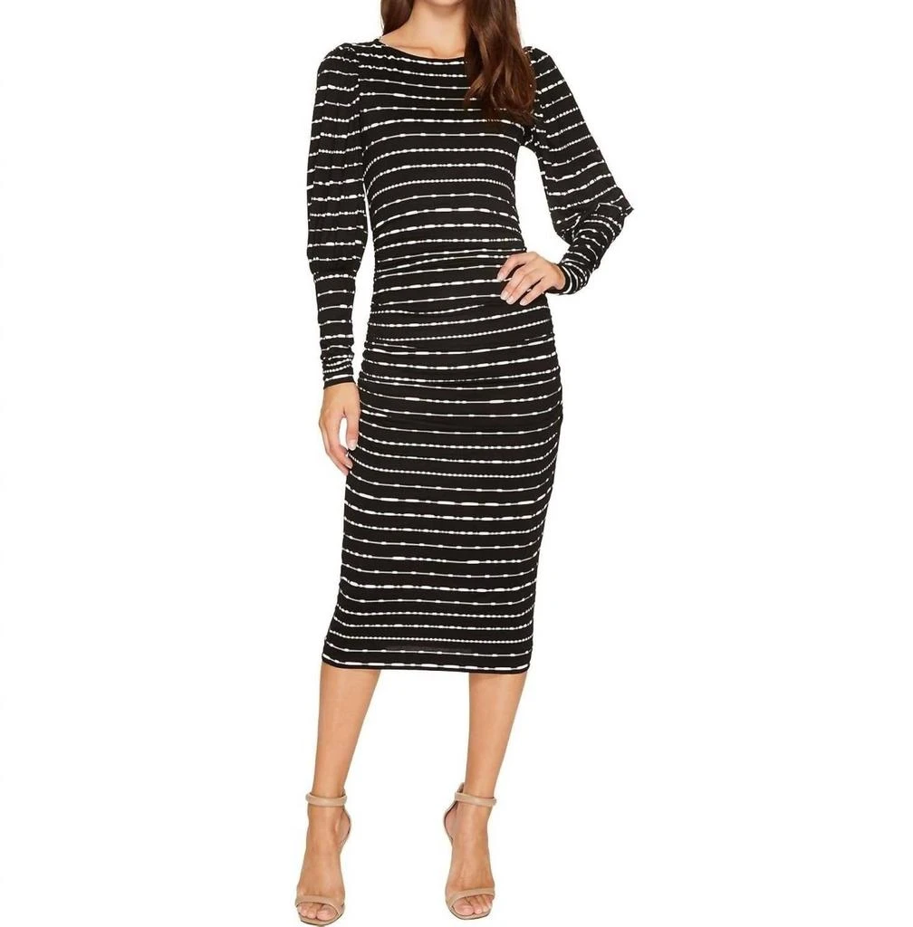 Ruched Midi Puff Long Sleeve Dress In Black/white  On Sale Now with Up to  33% Off | Discover Exclusive Deals & Savings at BeyondStyle  Authentic Nicole  Miller women|clothing|dresses with Limited-Time