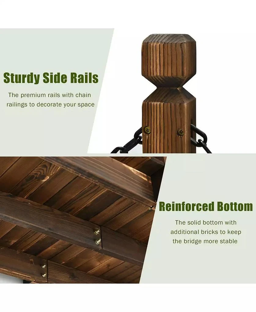 SKONYON 5 Feet Wooden Garden Bridge Arc Footbridge Stained Finish Walkway with Safety Rails 8