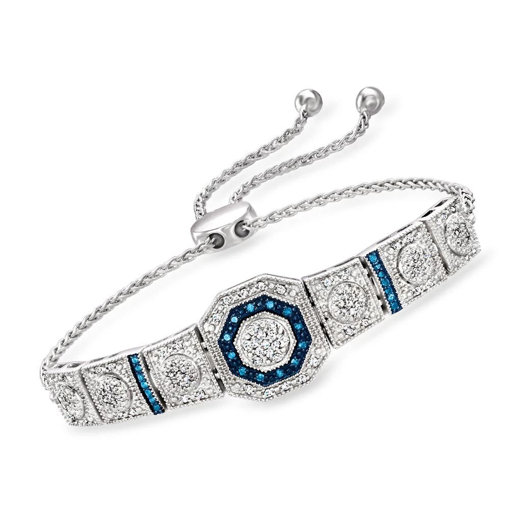 Ross-Simons Blue and White Diamond Octagon Bolo Bracelet in Sterling Silver 1