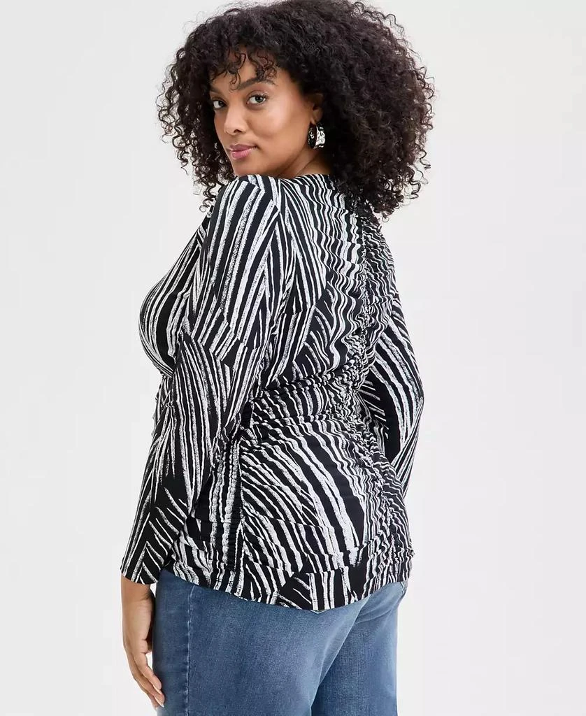 INC International Plus Size Printed Ruched-Front Knit Top