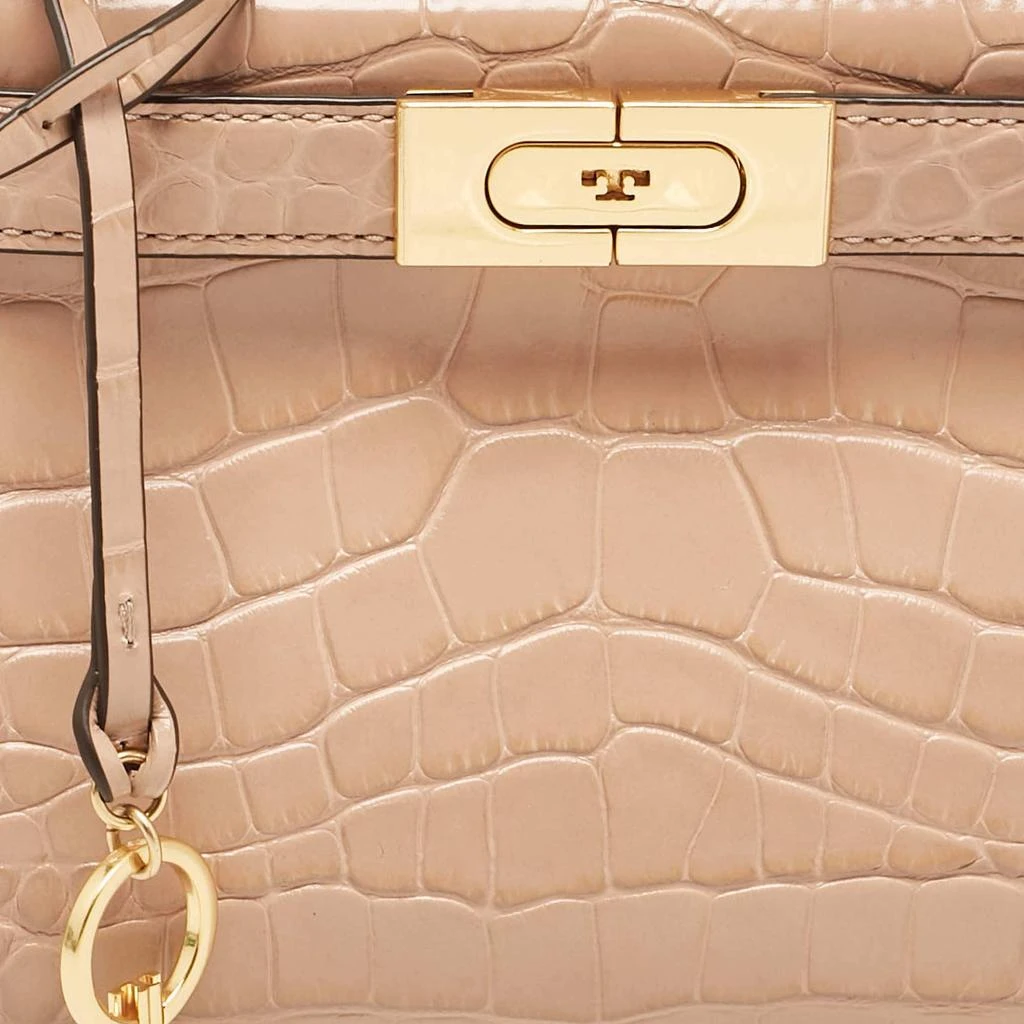 Tory Burch Tory Burch Beige Croc Embossed Leather Petite Lee Radziwill Top Handle Bag 5