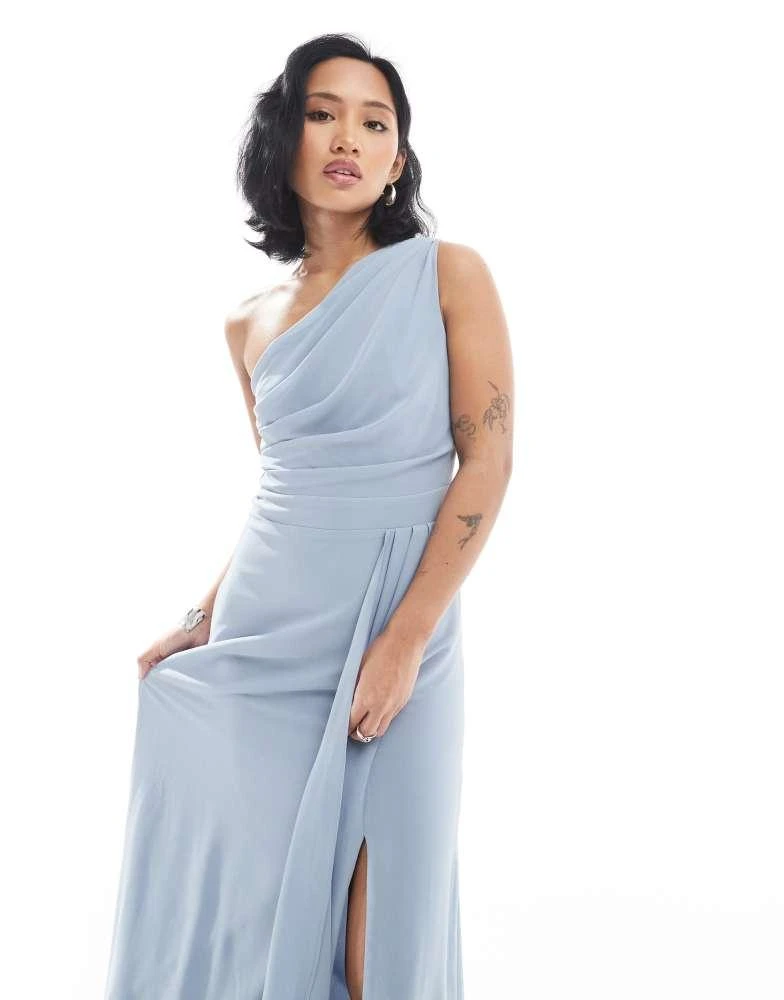 blue petite bridesmaid dress Royal Blue Ruched Charmeuse Tea Length Slit Bridesmaid Homecoming Dress