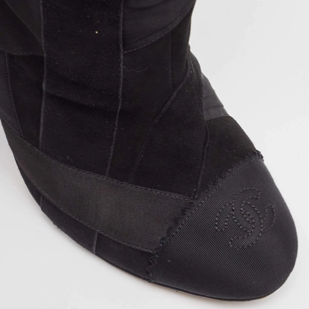 Chanel Chanel Black Suede and Grosgrain CC Cap Toe Knee Length Boots Size 39 8