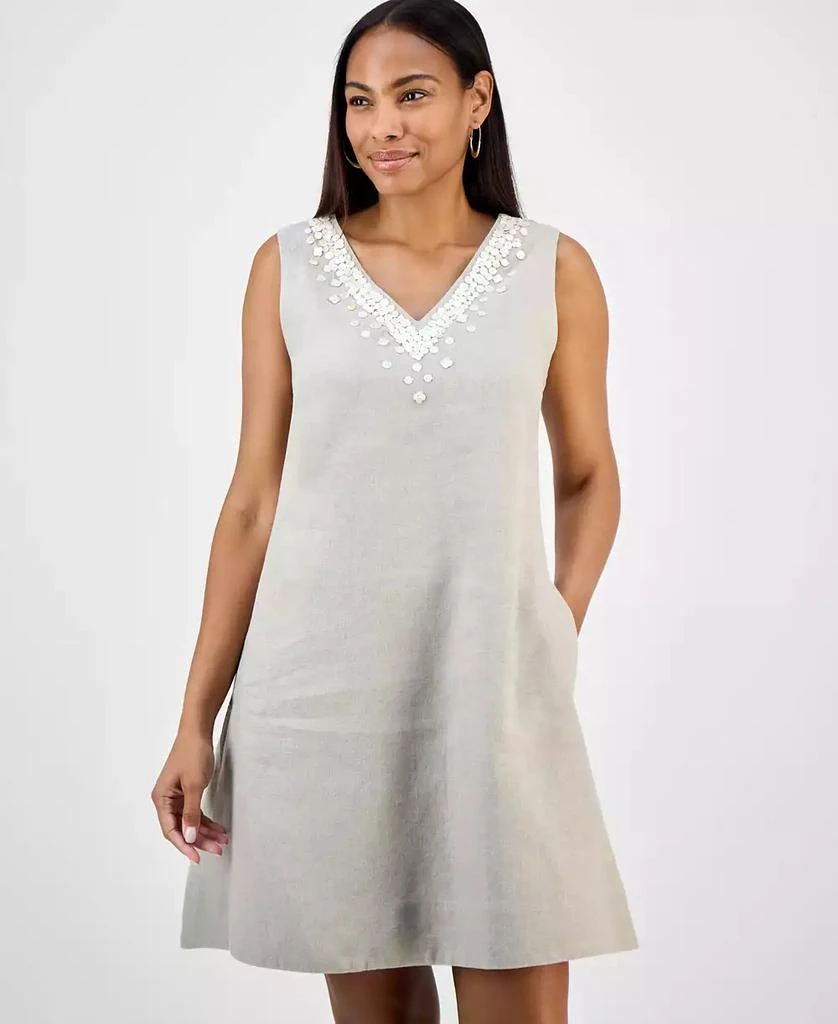 Charter Club Women's Embellished 100% Linen Mini Dress, Exclusively at Macy's 2
