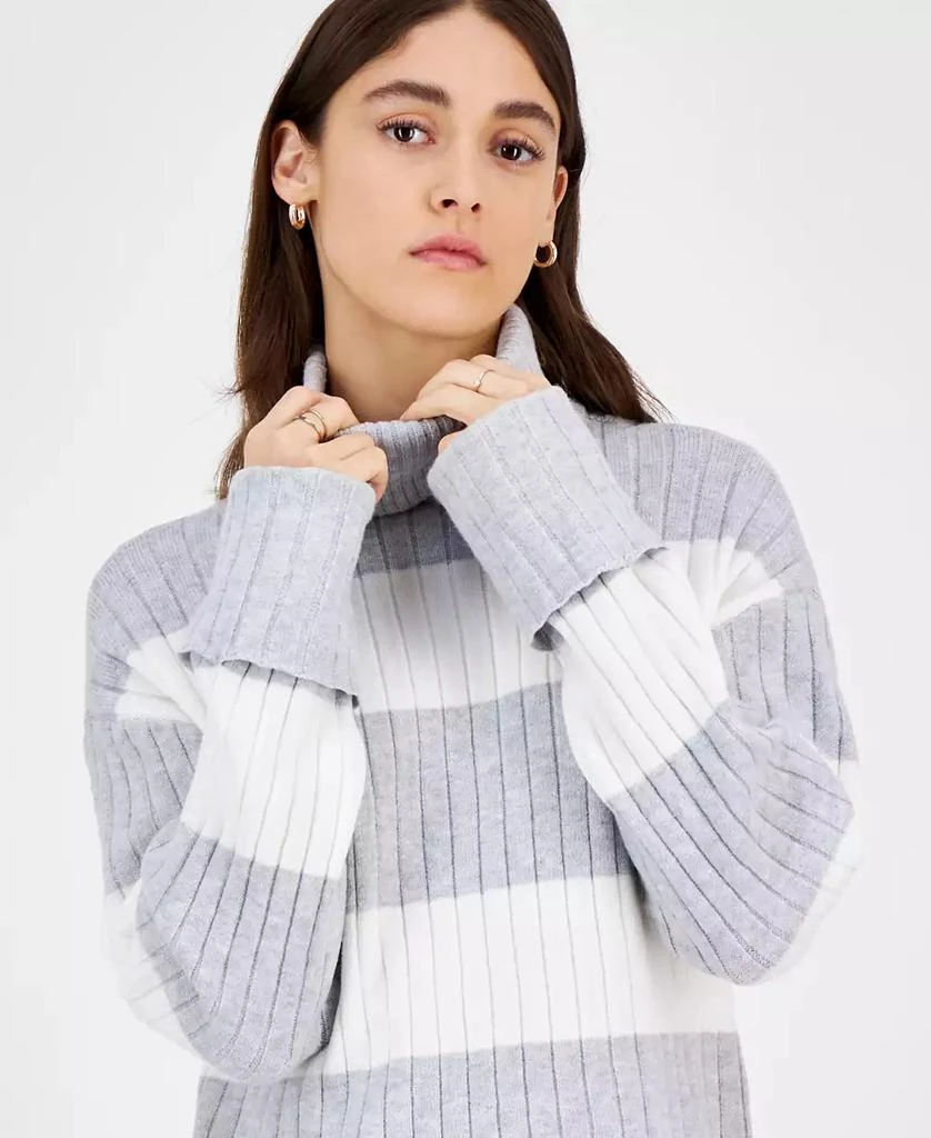 Ultra Flirt Juniors' Stripe Cuffed Sleeve Turtleneck Sweater 3