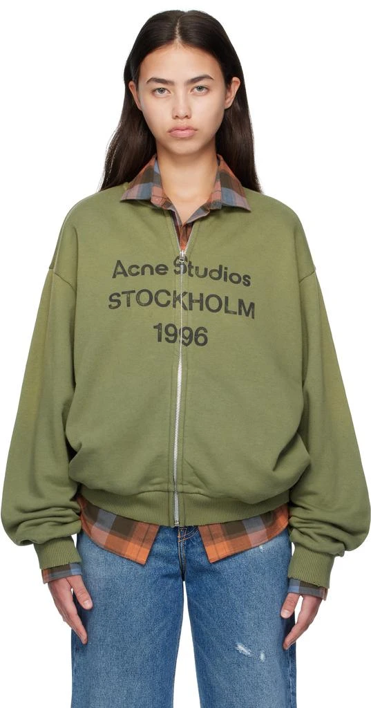Acne Studios Green Logo Zip Sweater