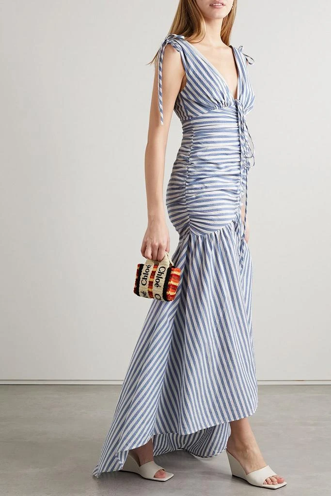 VERONICA BEARD Perrin ruched striped cotton-blend cloqué maxi dress 2