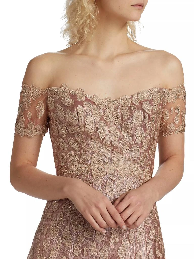 Rene Ruiz Collection Metallic Embellished Off-The-Shoulder Gown 6