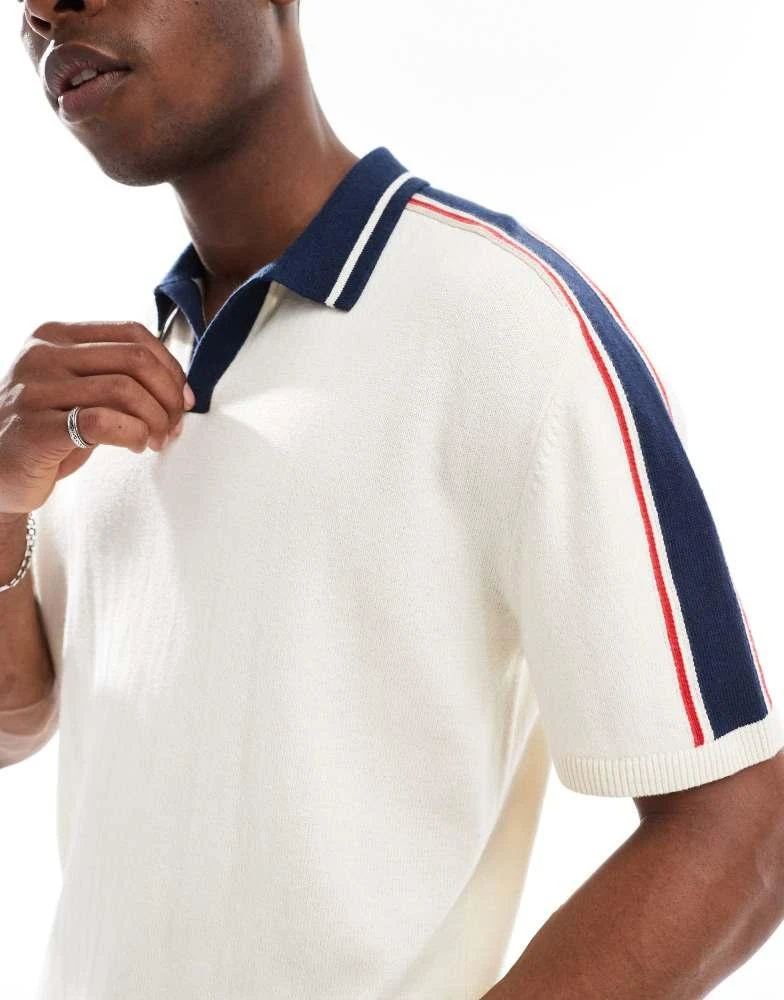 HOLLISTER Hollister knitted contrast collar preppy polo top in cream 2