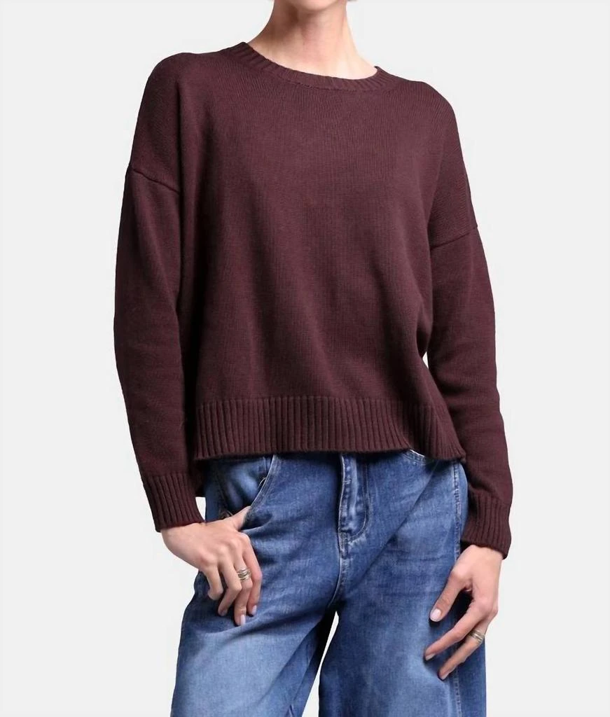 Minnie Rose Cotton Cashmere Boxy Crew Neck Sweater In Chocolate 1
