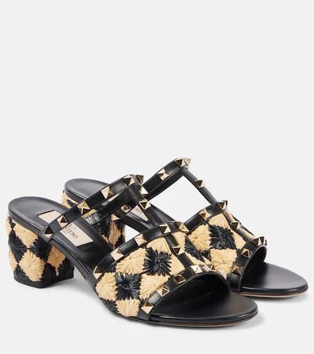 Valentino Rockstud 60 raffia-effect mules 1
