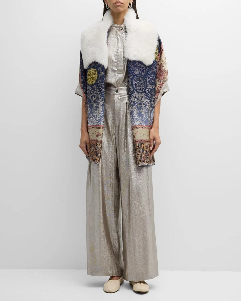Pierre-louis Mascia Multi-Patterned Silk & Shearling Scarf 3