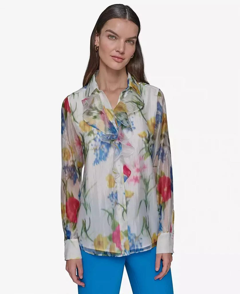 Karl Lagerfeld Paris Women's Floral-Print Ruffled Blouse 1