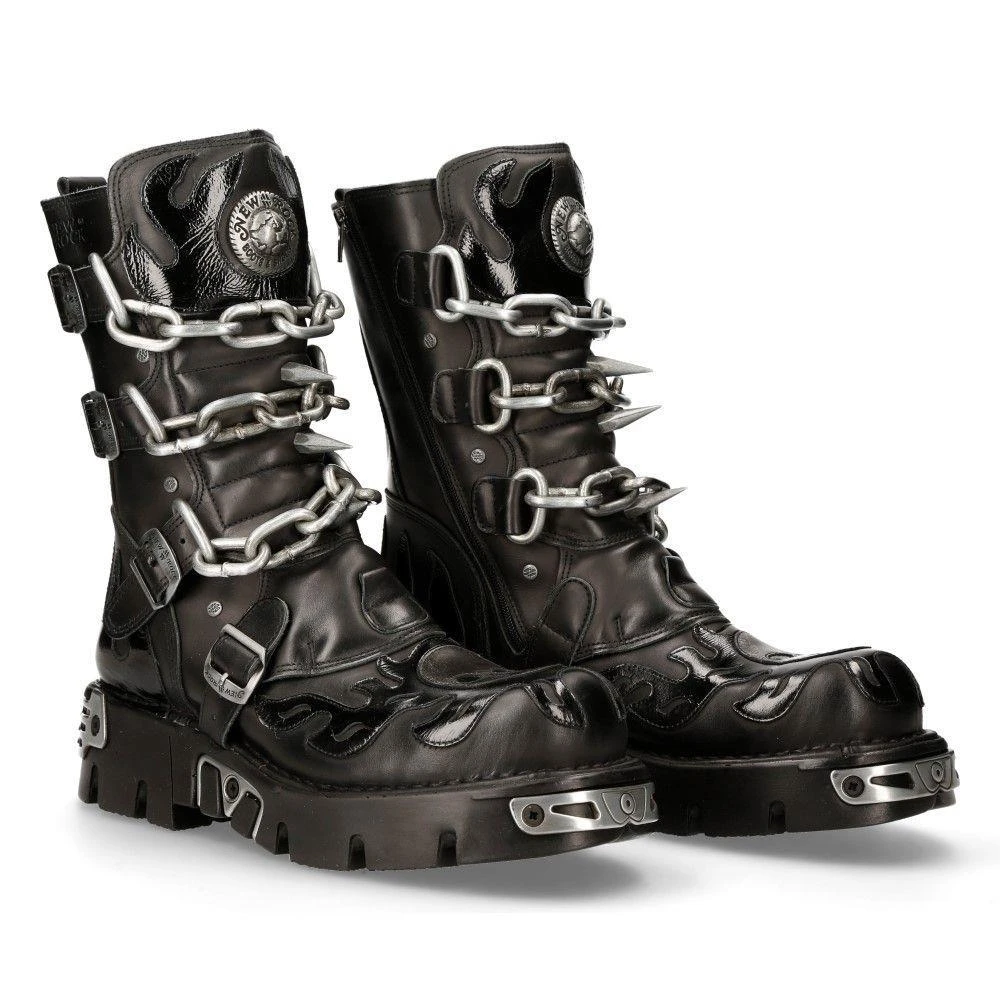 NewRock Black Spiked Mid-Calf Gothic Boots-727-S1 6