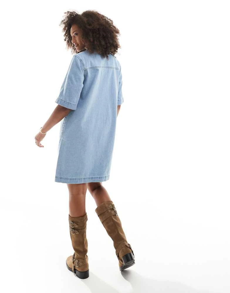 ONLY ONLY short sleeve denim dress in light wash blue 4