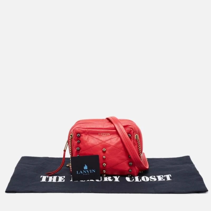 Lanvin Lanvin Coral Red Leather Sugar Studded Shoulder Bag 10