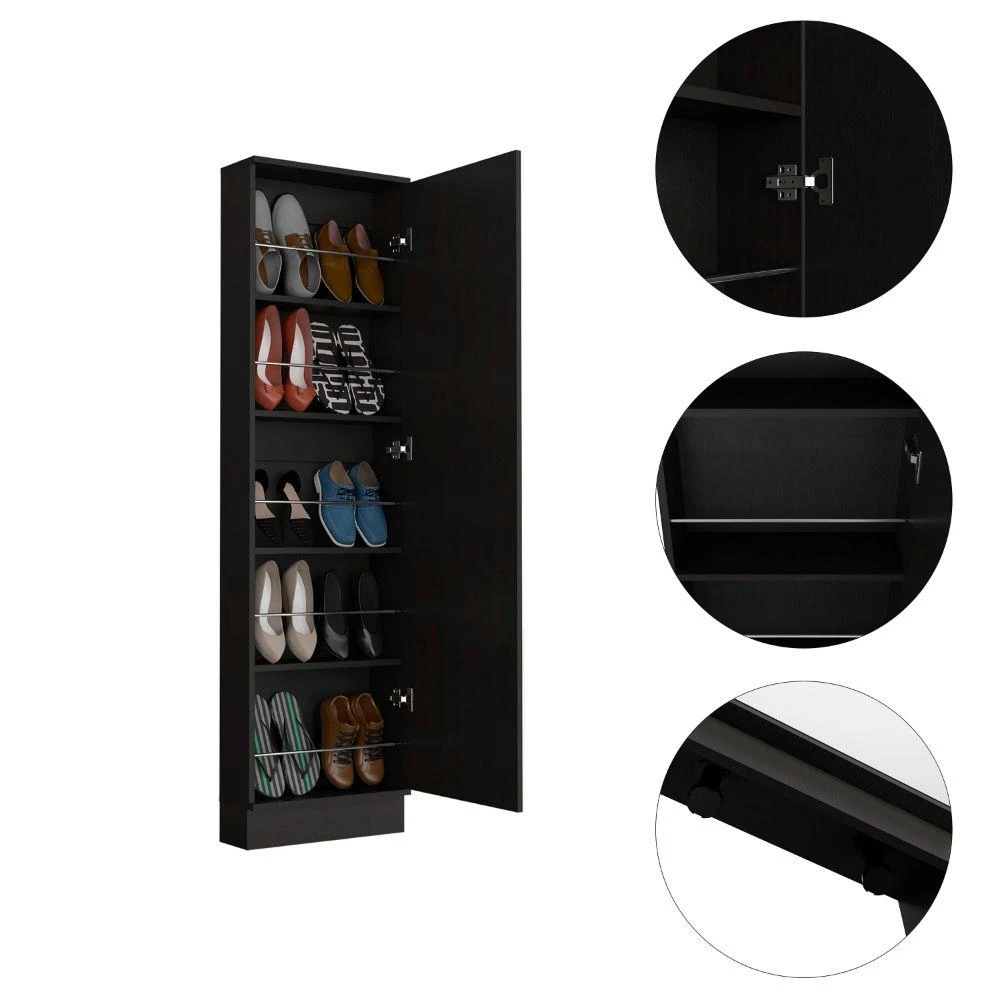 Streamdale Furniture Streamdale Cassidy Rectangle Tall Shoe Cabinet With Mirror Black Wengue 6