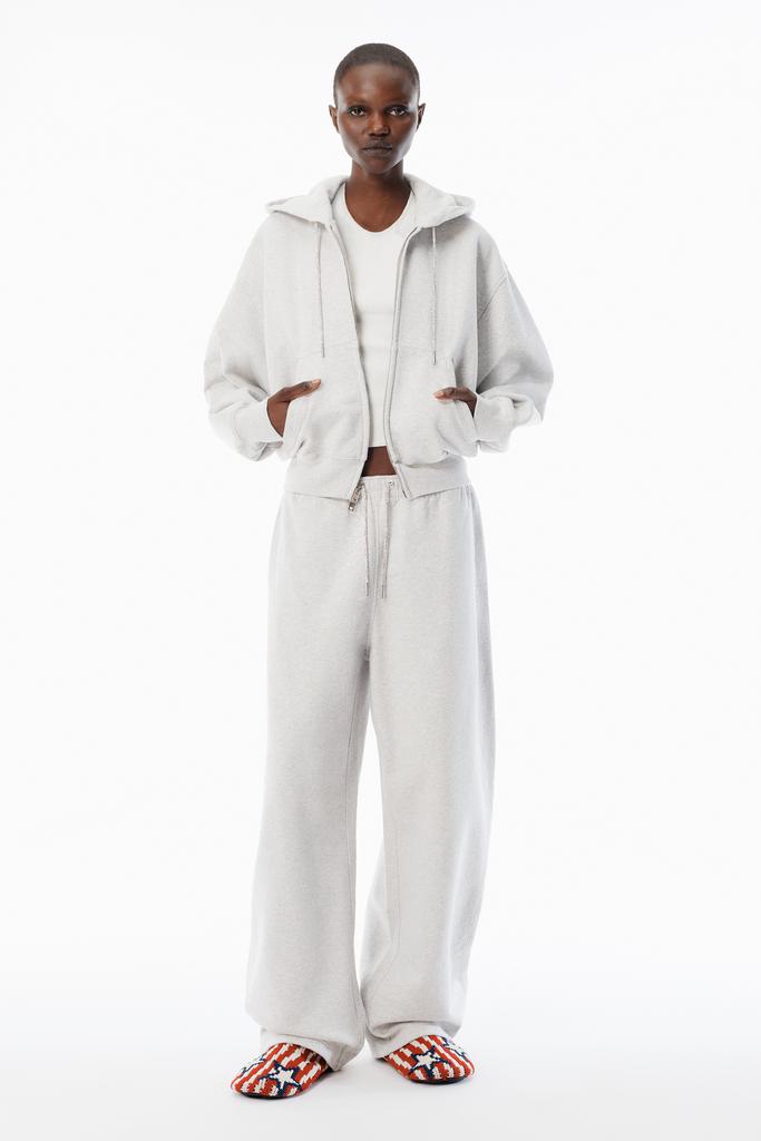 Alexander Wang Grey Cotton Terry Sweatpant with Crystal Hotfix Drawcord