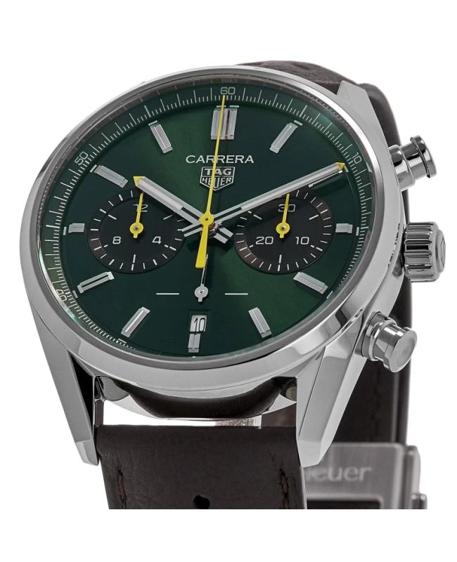 TAG Heuer Tag Heuer Carrera Chronograph Limited Edition Automatic Green Dial Brown Leather Strap Men&apos;s Watch CBN201K.FC6569 2