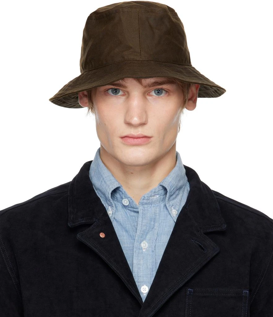 Drake's Brown Waxed Cotton Bucket Hat 1