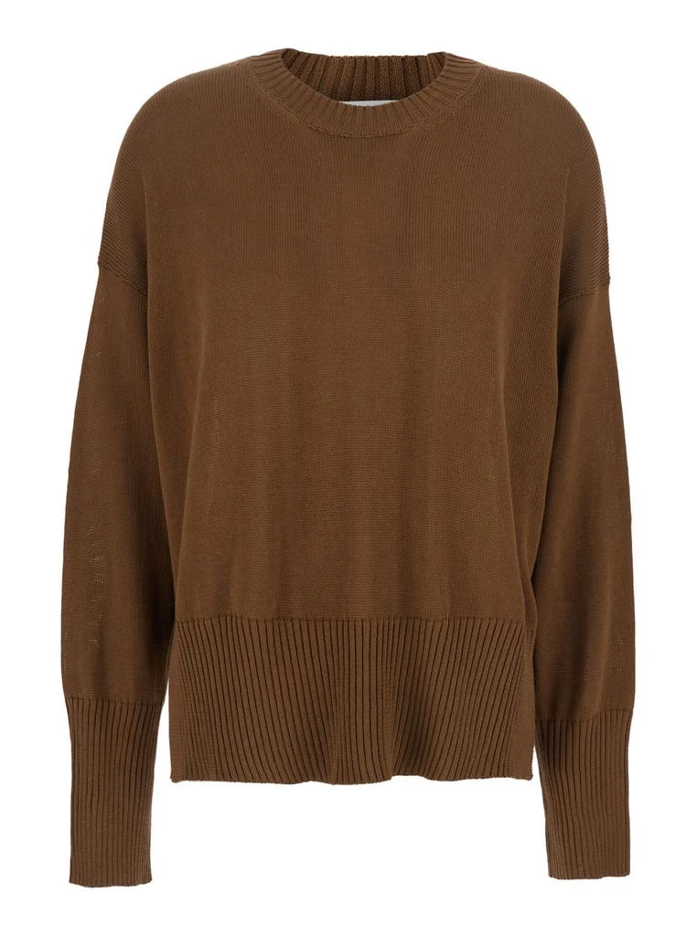 MAURO GRIFONI Brown Crewneck Sweater With Ribbed Trims In Cotton Woman 1