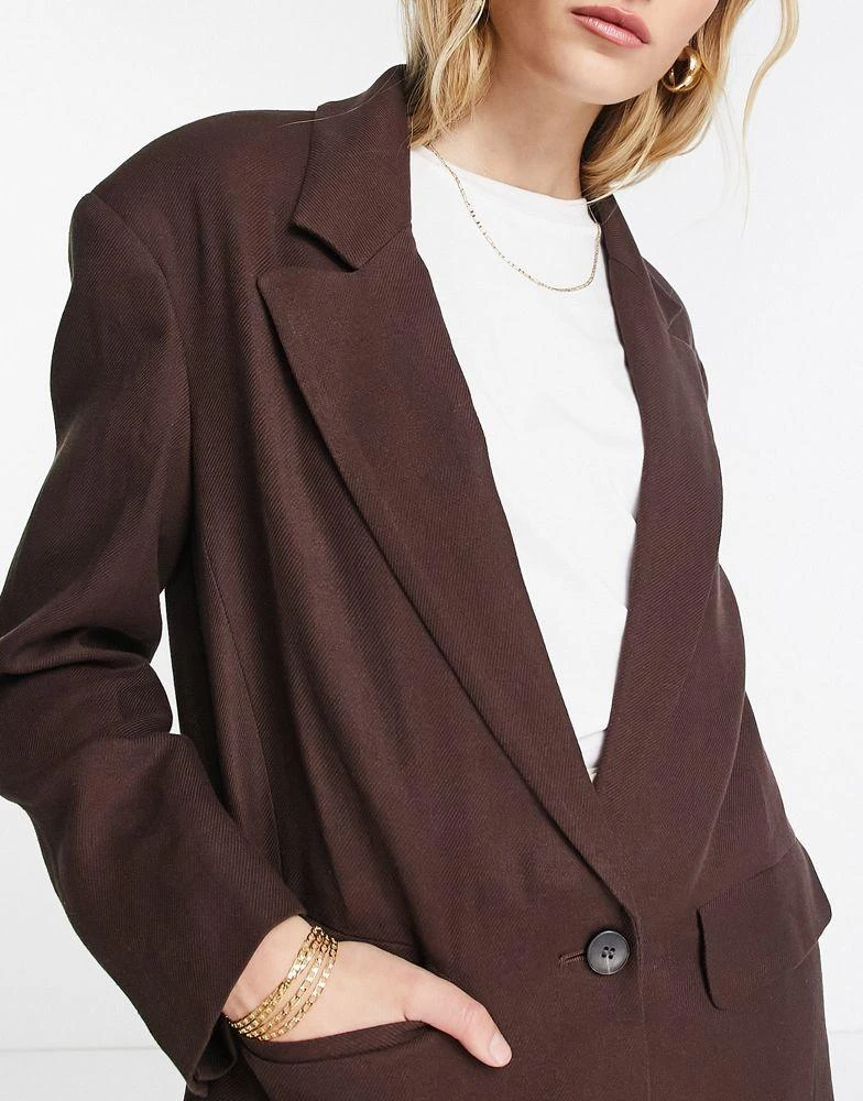 Topshop Topshop relaxed oversized single breasted blazer in chocolate brown 4