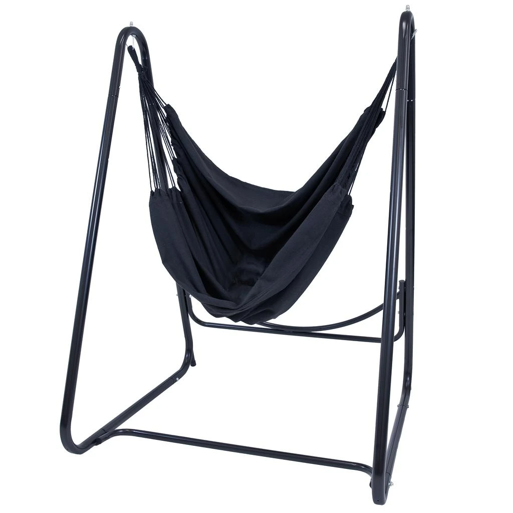 Sunnydaze Indoor or Outdoor Hammock Chair with A-Frame Steel Stand - Anti-Tip Feet for Stability - Black 1