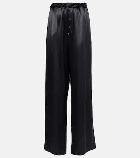 Salvatore Ferragamo Gathered satin wide-leg pajama pants 1